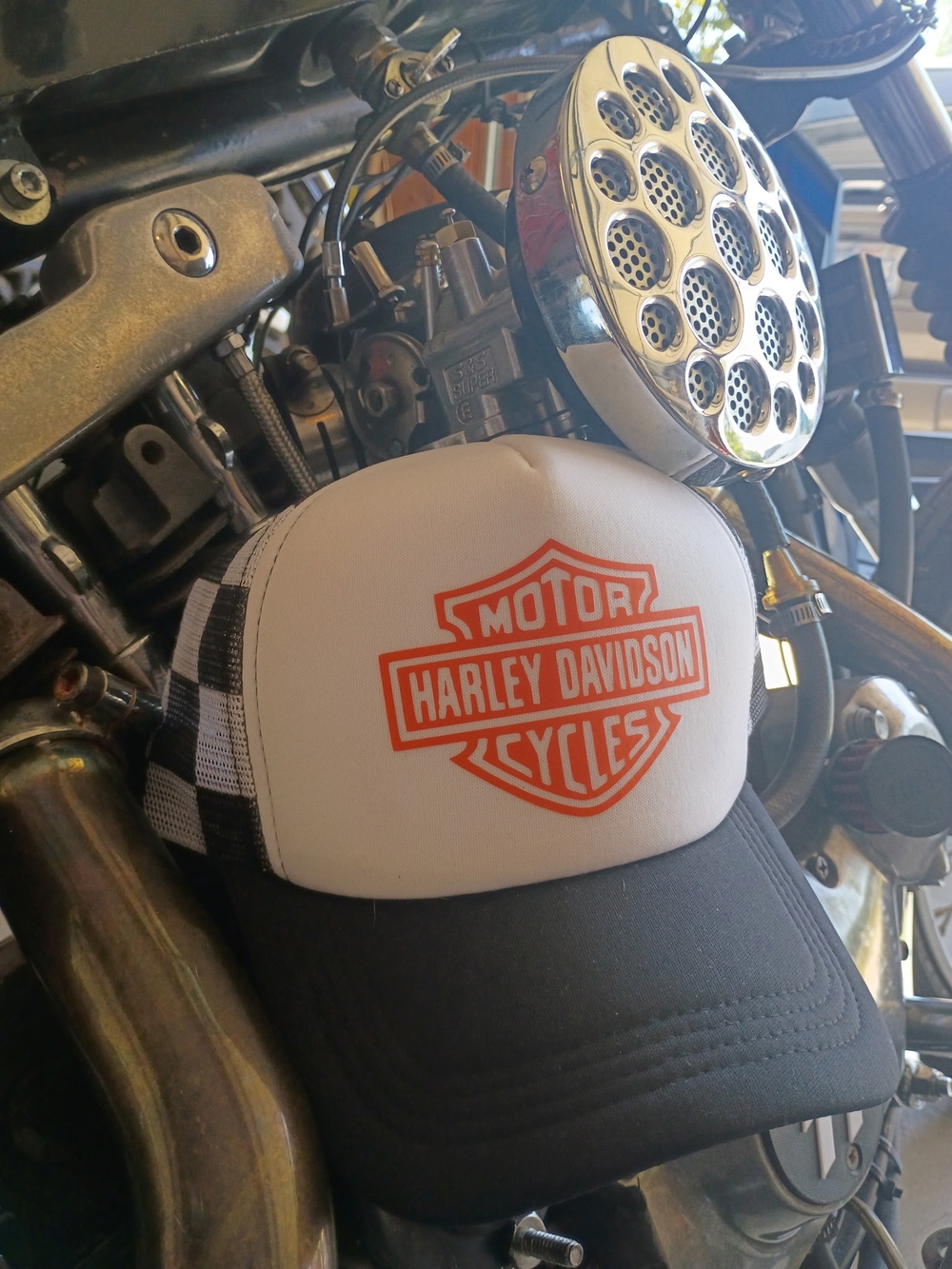 Harley-Davidson White & Black Trucker Hat with Orange Logo